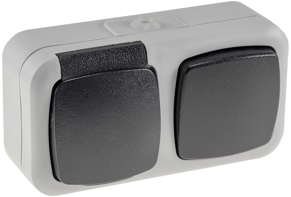 Feuchtraum Kombi Steckdose + Schalter IP44 grau horizontal ChiliTec 20470