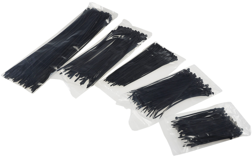 Kabelbinder Set CKB-500 schwarz - je 100x 100/140/160x2,5mm 200/300x3,5mm, UV fest, 20755