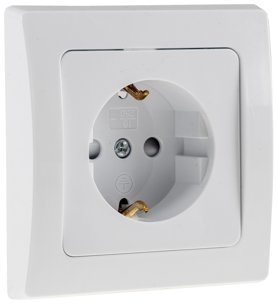 DELPHI Steckdose mit erhöhtem Berührungsschutz weiß, Einsatz mit Rahmen, 20764