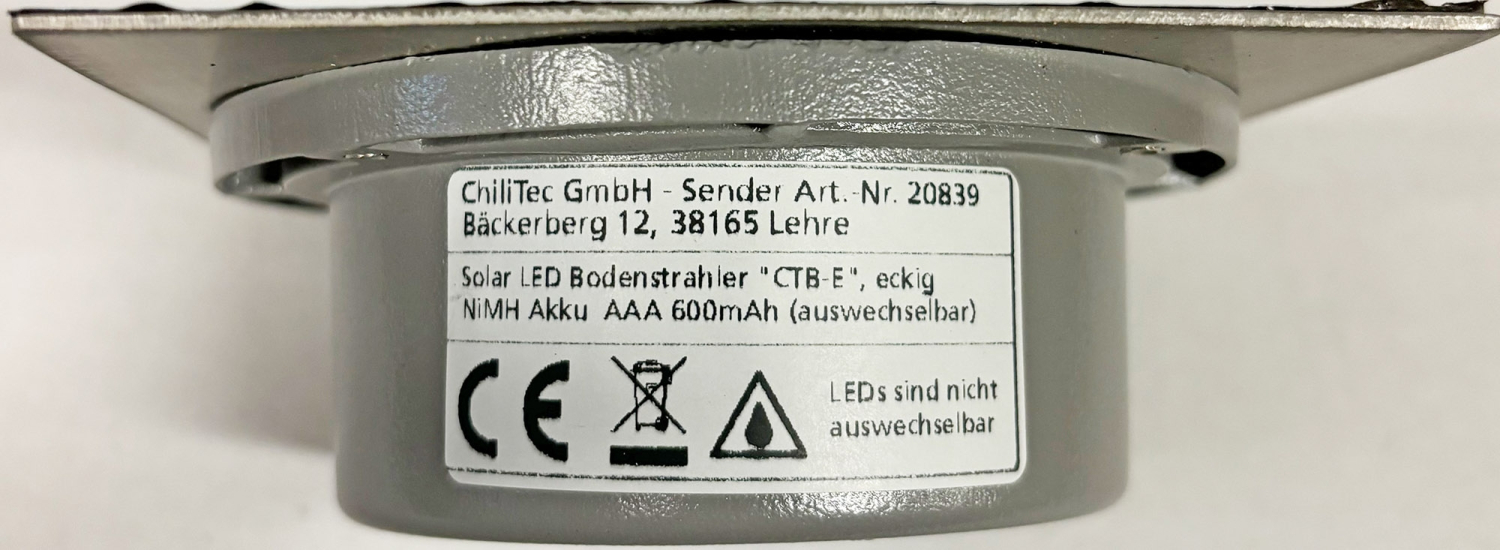 ChiliTec Solar LED Bodenstrahler "CTB-E" eckig IP44 Edelstahl-Front 20839