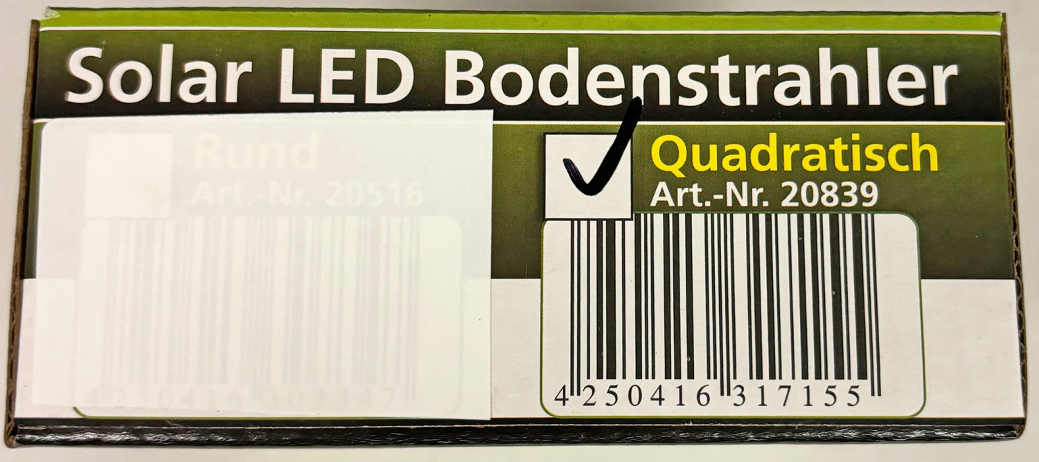 ChiliTec Solar LED Bodenstrahler "CTB-E" eckig IP44 Edelstahl-Front 20839