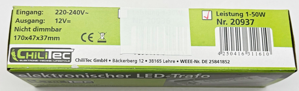 LED Trafo 12VDC 1-50W CT-50-V2 20937