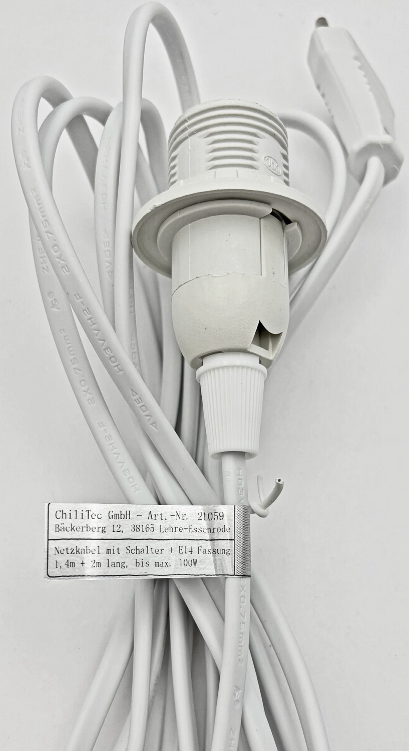 ChiliTec Netzkabel mit Schalter und E14 Fassung 3,4m Weiss 21059