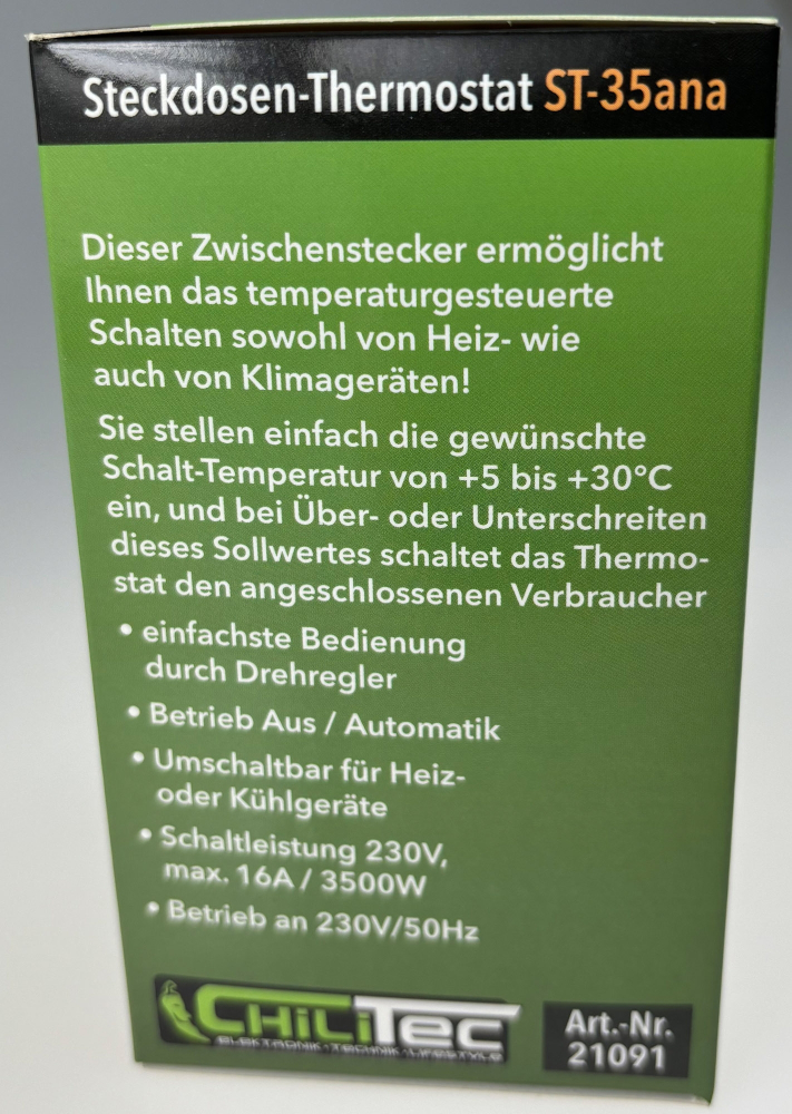 Steckdosen-Thermostat "ST-35 ana" 3500W AUS/AUTO 230V Heizgeräte Klimageräte 21091
