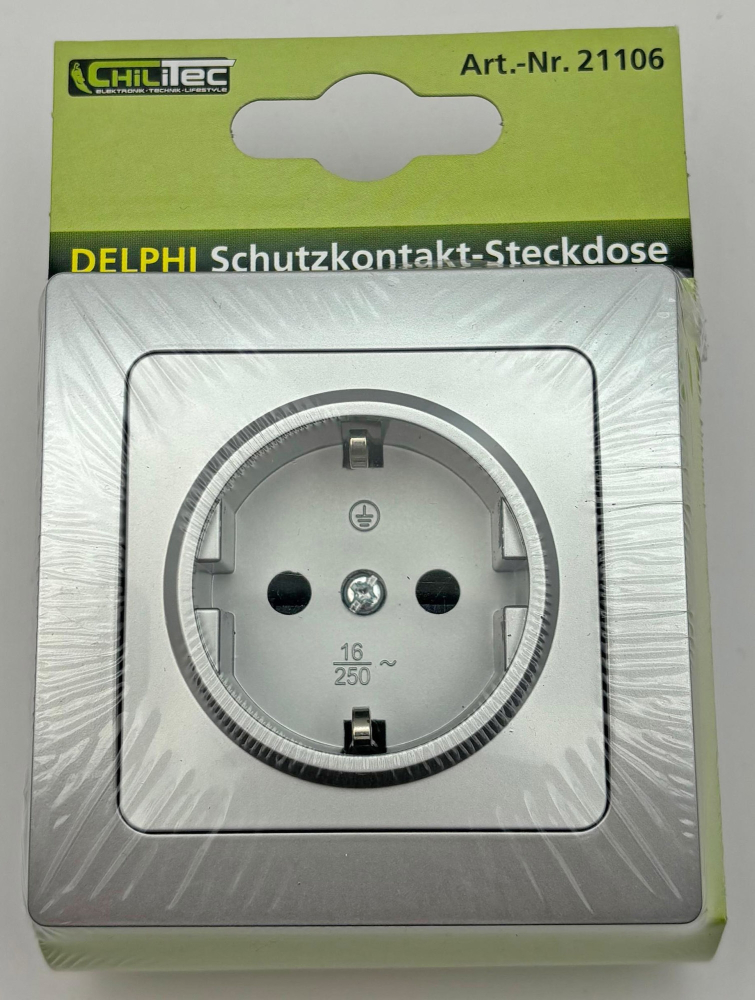 DELPHI Steckdose mit erhöhtem Berührungsschutz silber