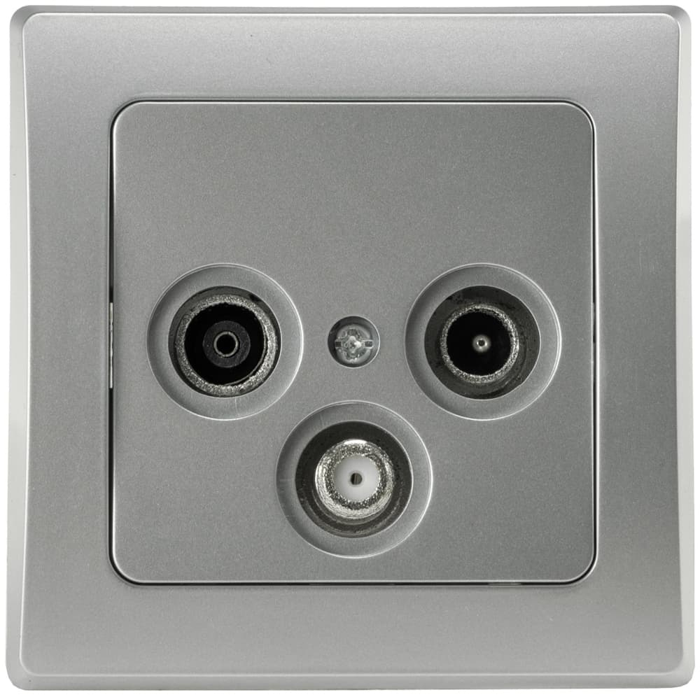 DELPHI Antennendose Radio+Sat+TV in Farbe silber mit Rahmen