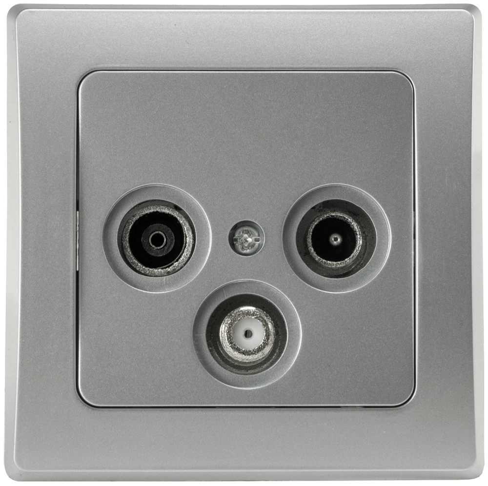 DELPHI Antennendose Radio+Sat+TV mit Rahmen, silber 21113