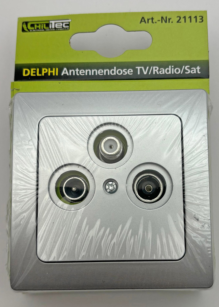 DELPHI Antennendose Radio+Sat+TV mit Rahmen, silber 21113