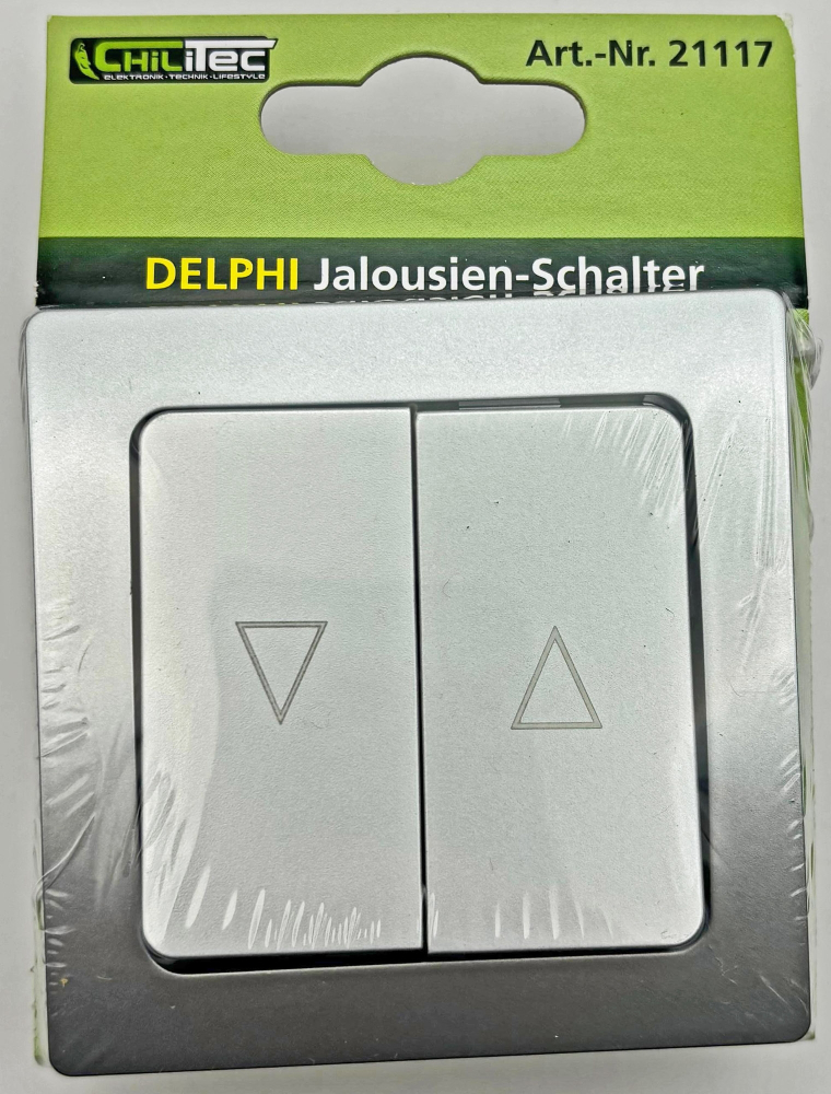 DELPHI Jalousien-Steuerung Hoch/Runter Taster 250AV silber mit Rahmen