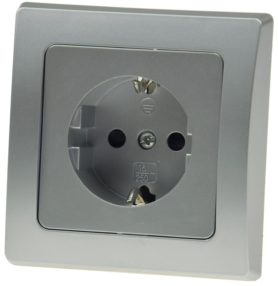 DELPHI Steckdose mit Einstecksicherung und silber