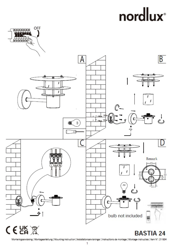 Wandleuchte Bastia 24 Nordlux verzinkt E27 IP54 Outdoor 2118041031