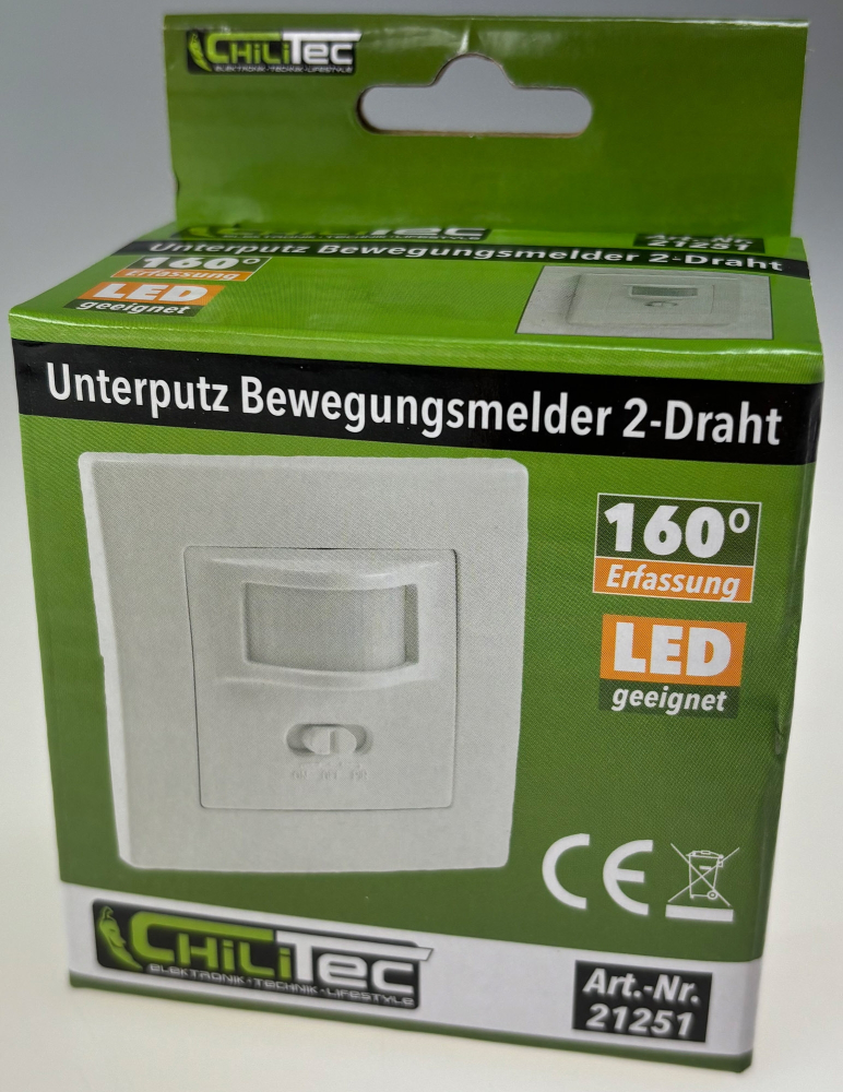 UP Bewegungsmelder PIR 160°, 2-Draht Technik, LED geeignet, weiss ChiliTec 21251