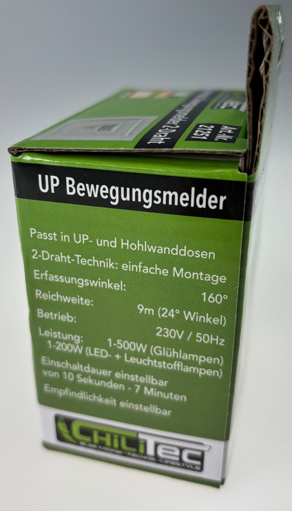 UP Bewegungsmelder PIR 160°, 2-Draht Technik, LED geeignet, weiss ChiliTec 21251