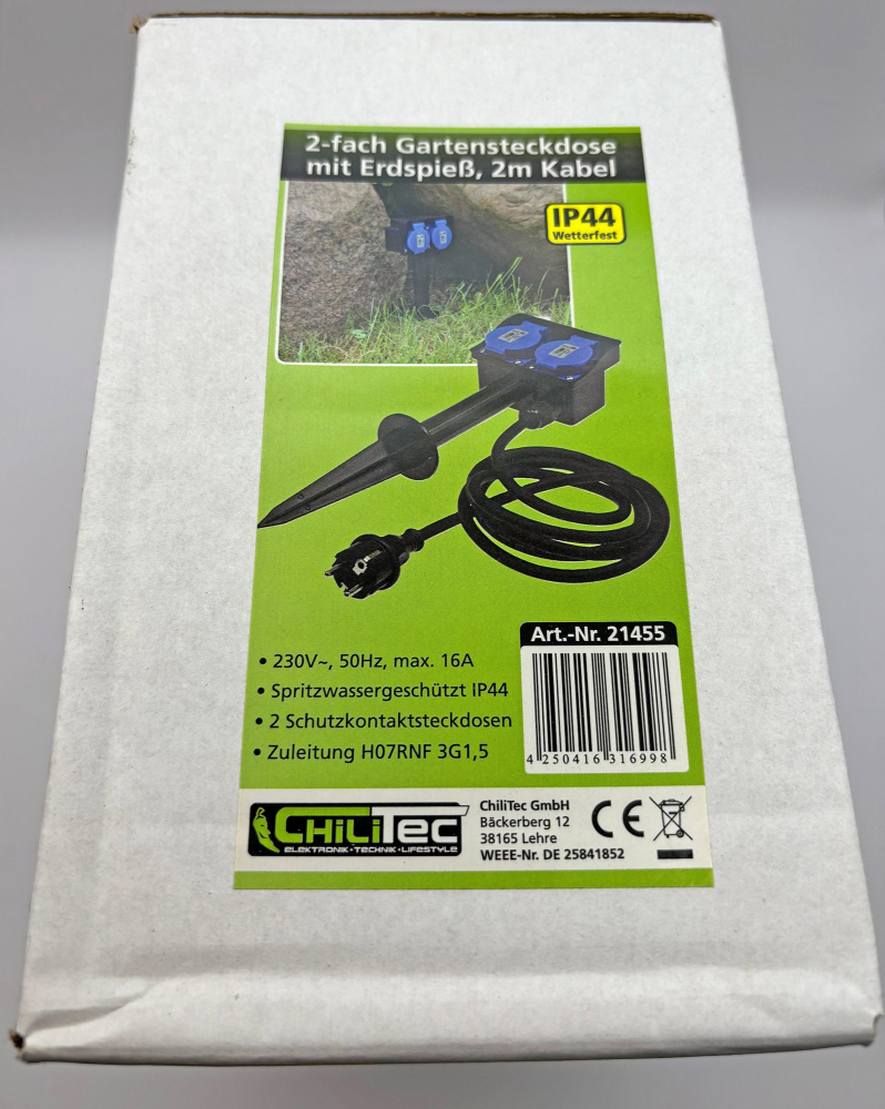 Gartensteckdose IP44 2-fach mit Erdspieß 250V 16A Schutzkontaktsteckdosen