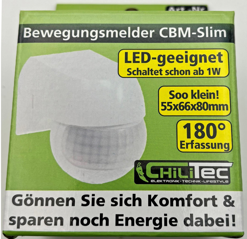 Aufputz-3-Draht PIR Infrarot-Bewegungsmelder CBI-Slim 180° IP44 weiß 21677