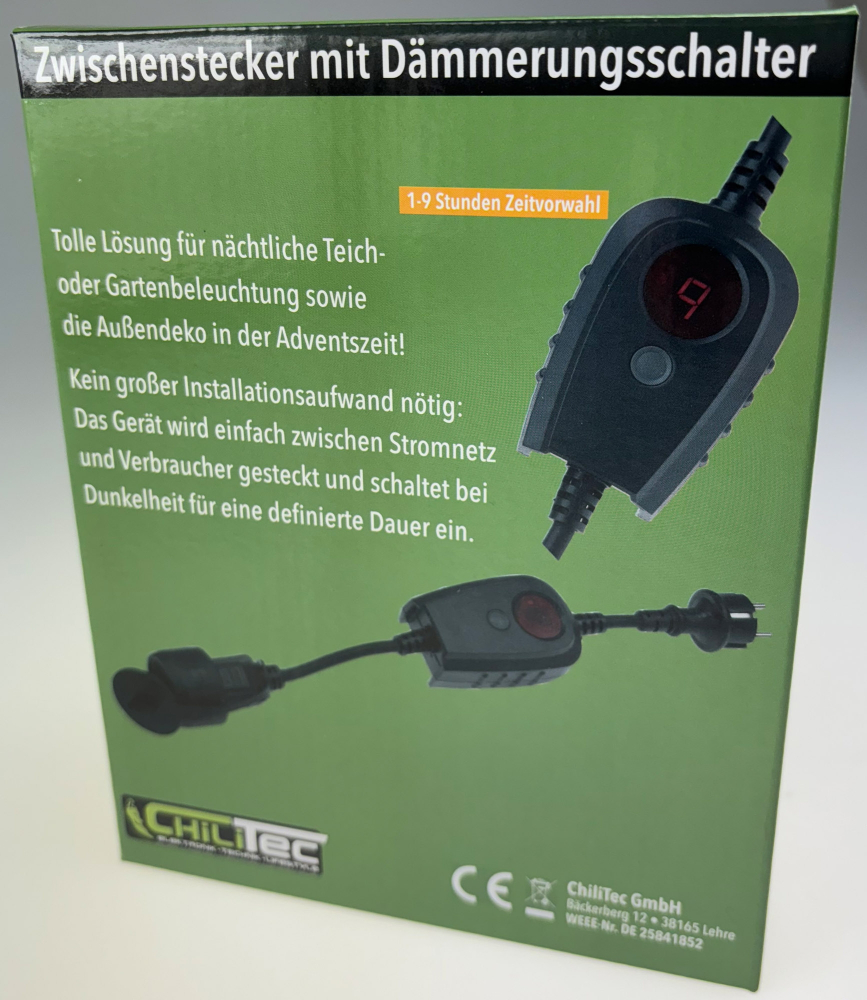 Zwischenstecker mit Dämmerungsschalter und Zeitvorwahl IP44 Gartenbeleuchtung 21887