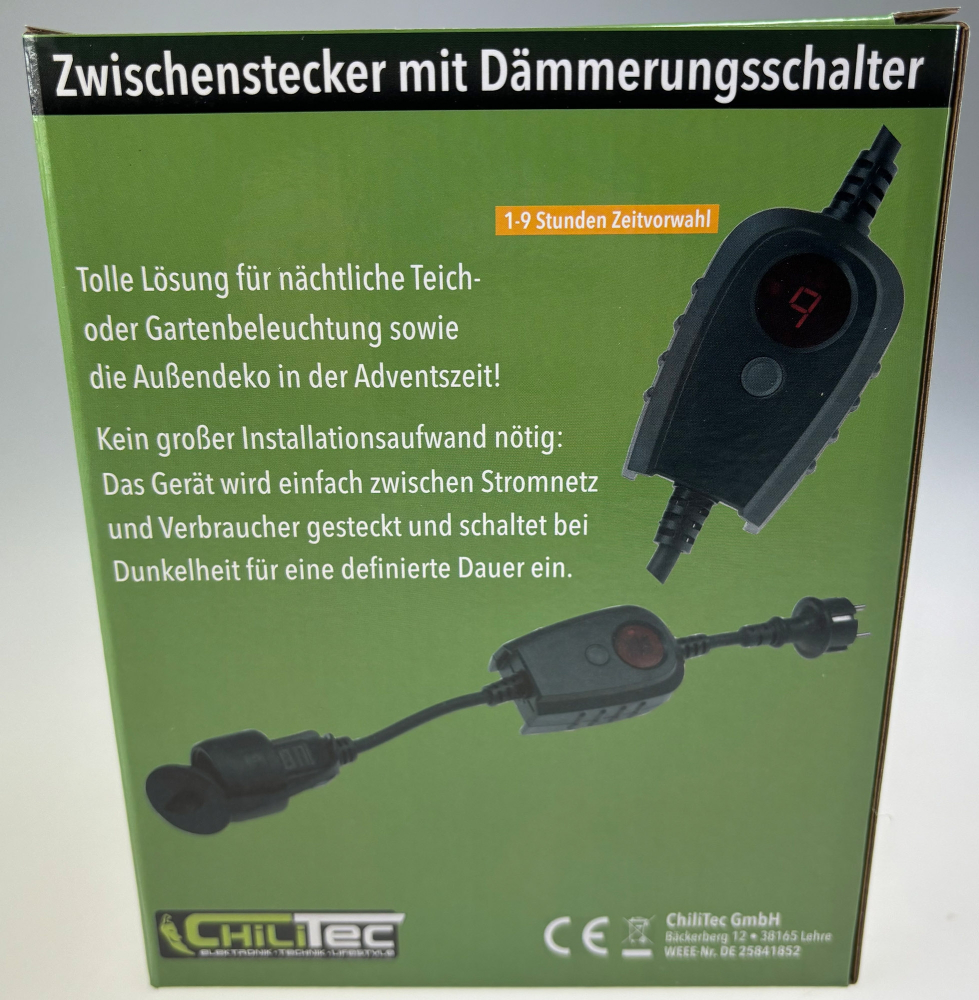 Zwischenstecker mit Dämmerungsschalter und Zeitvorwahl IP44 Gartenbeleuchtung 21887