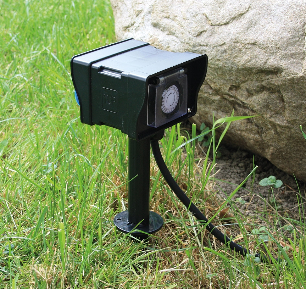 Gartensteckdose IP44 2-fach mit Zeitschaltuhr, Erdspieß, 2m Kabel 22032