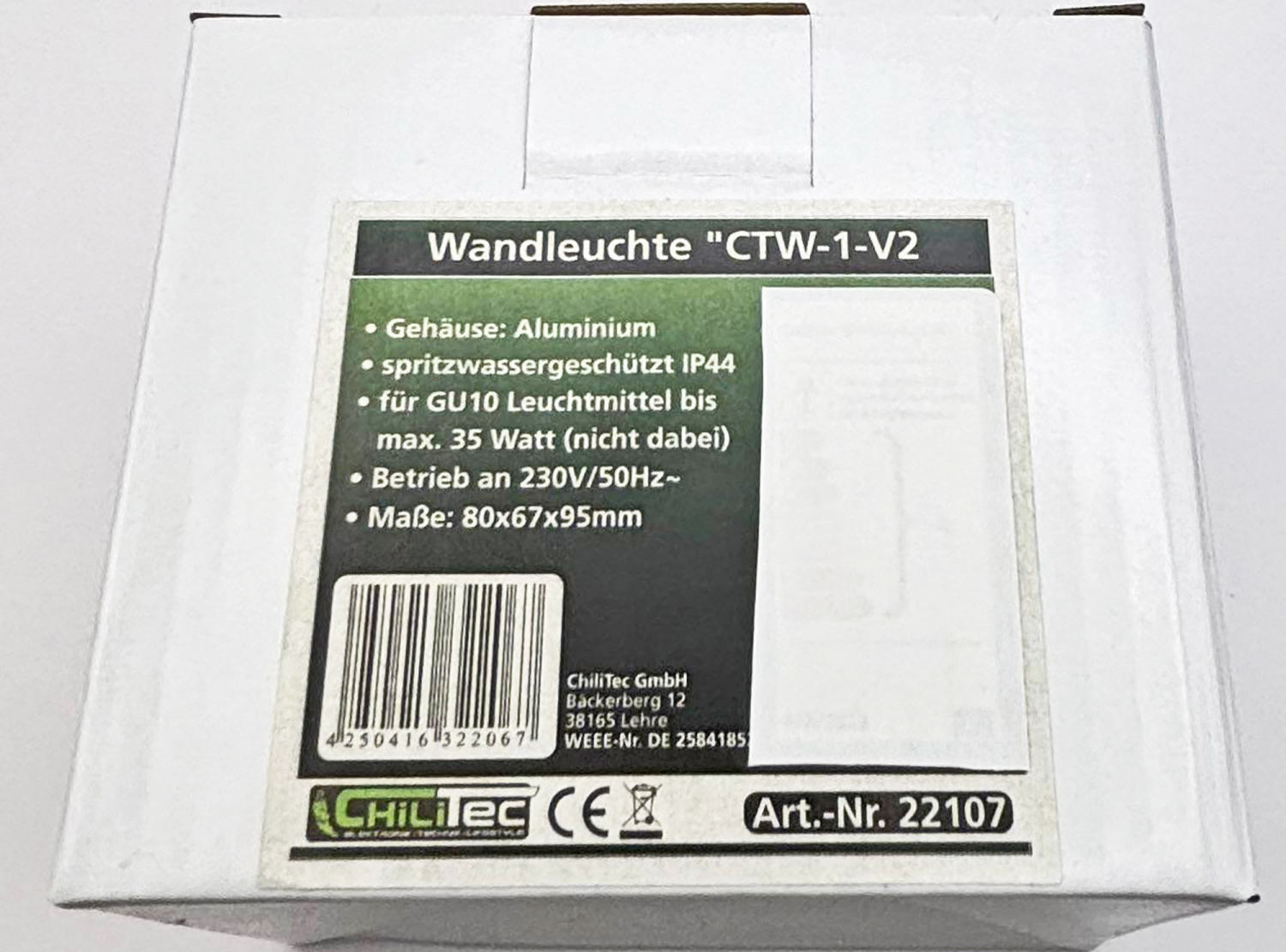 ChiliTec Wandleuchte "CTW-1" weiss IP44 GU10 22107