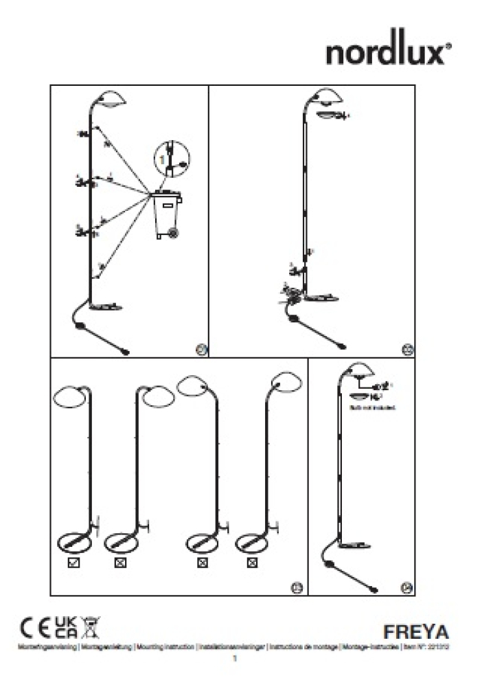 Skandinavische Stehlampe Freya Nordlux schwarz E14 Standleuchte