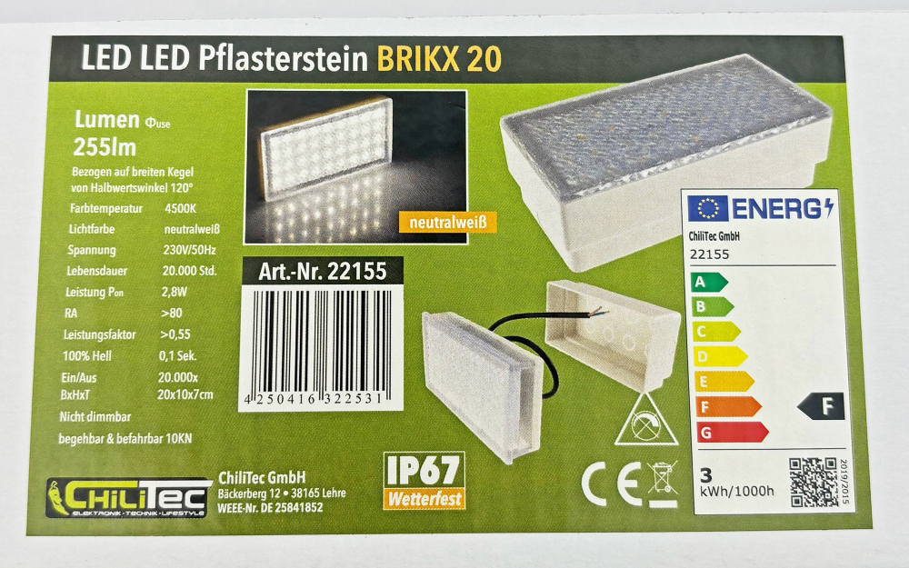 LED Bodenspotleuchte "BRIKX 20" neutralweiß 4500K 20x10x7 180lm IP67 Pflasterstein
