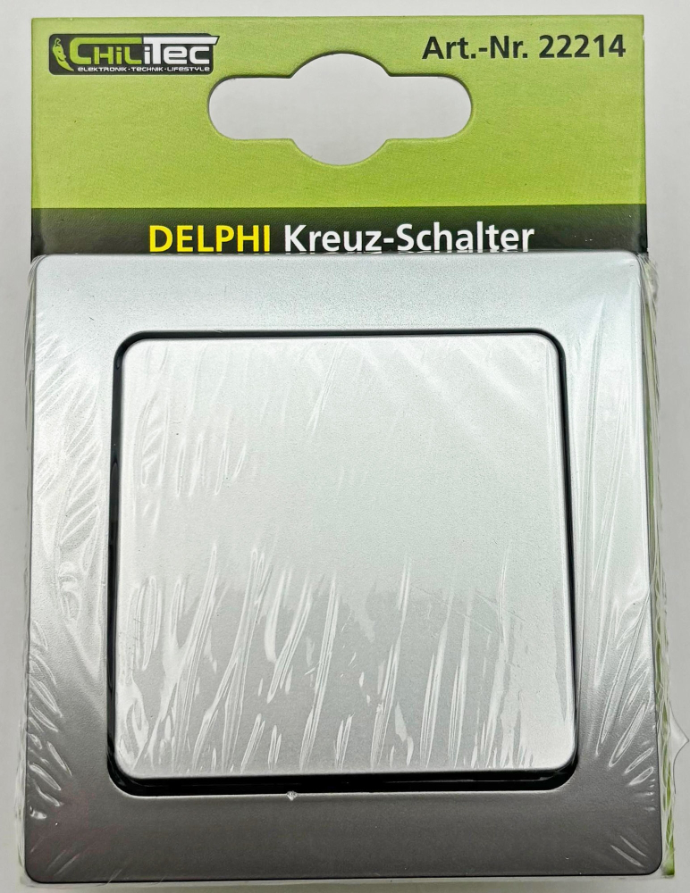 DELPHI Kreuzschalter 250AV/10A silber, inkl. Rahmen
