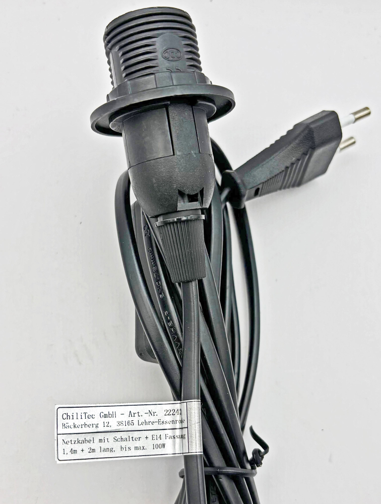 ChiliTec Netzkabel mit Schalter und E14 Fassung 3,4m schwarz 22242