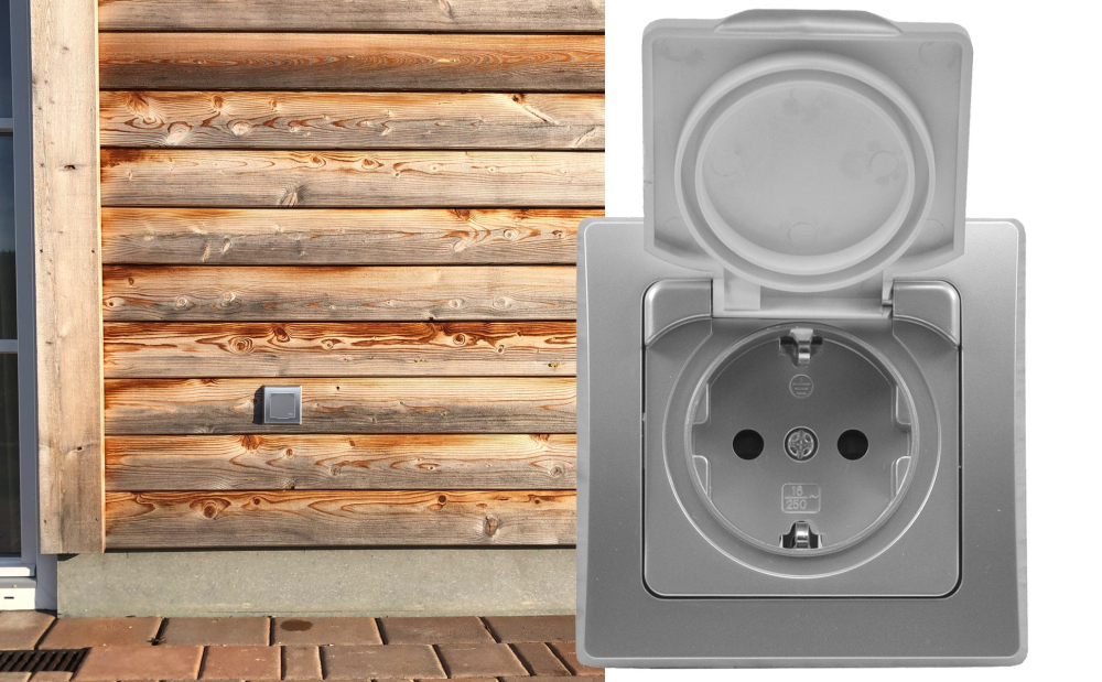 DELPHI Steckdose mit Einstecksicherung, Deckel IP44 silber