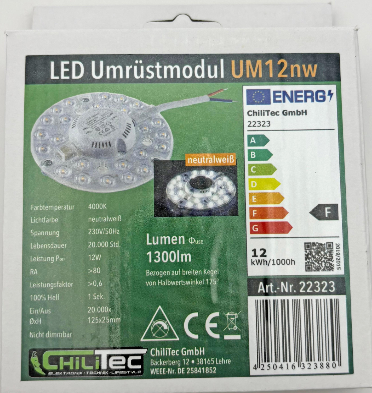 ChiliTec LED Modul "UM12nw" Ø12cm 12W 4000K 1300Lm Magnethalter 22323 - Leuchten Umrüstung