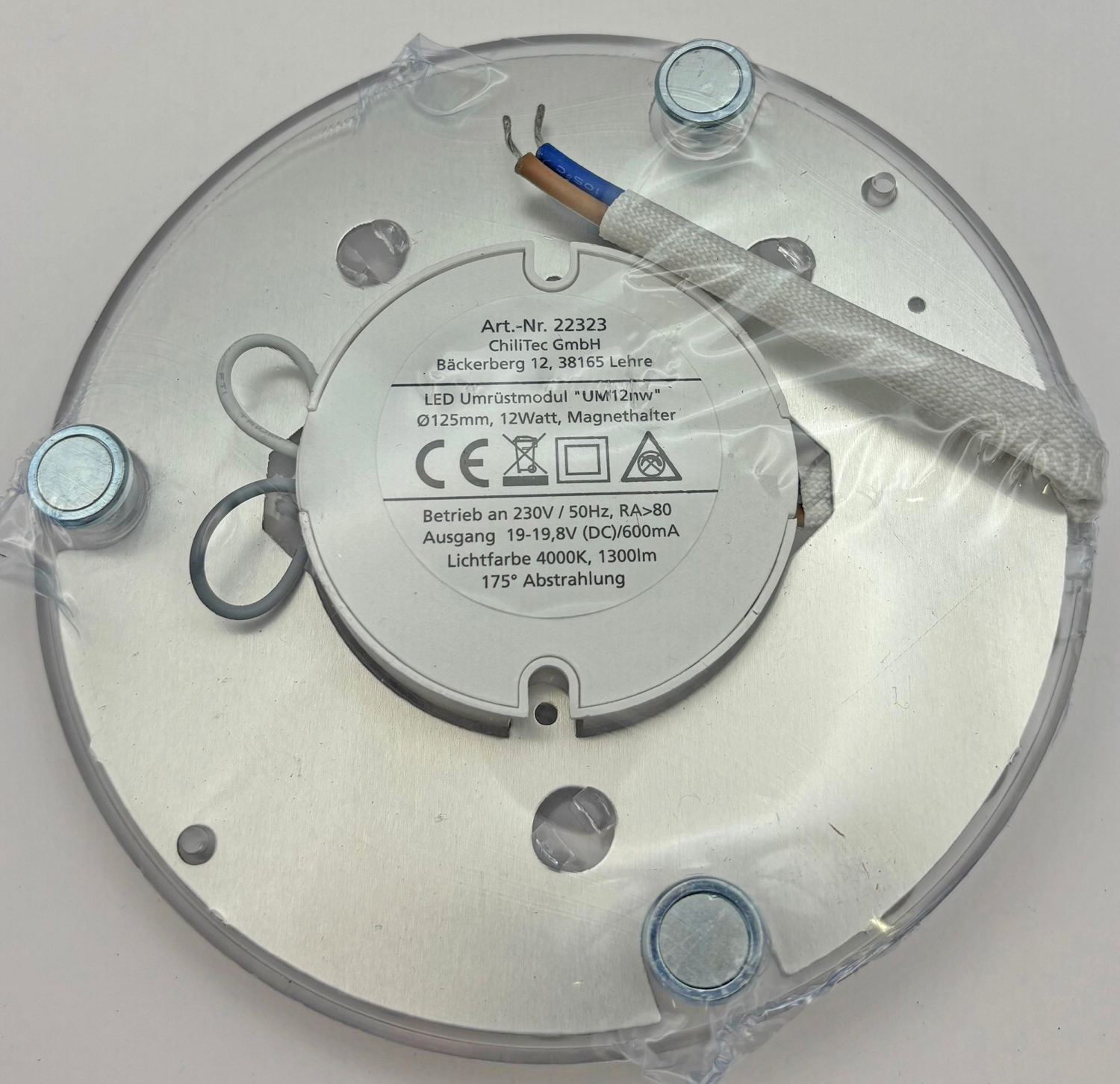 ChiliTec LED Modul "UM12nw" Ø12cm 12W 4000K 1300Lm Magnethalter 22323 - Leuchten Umrüstung