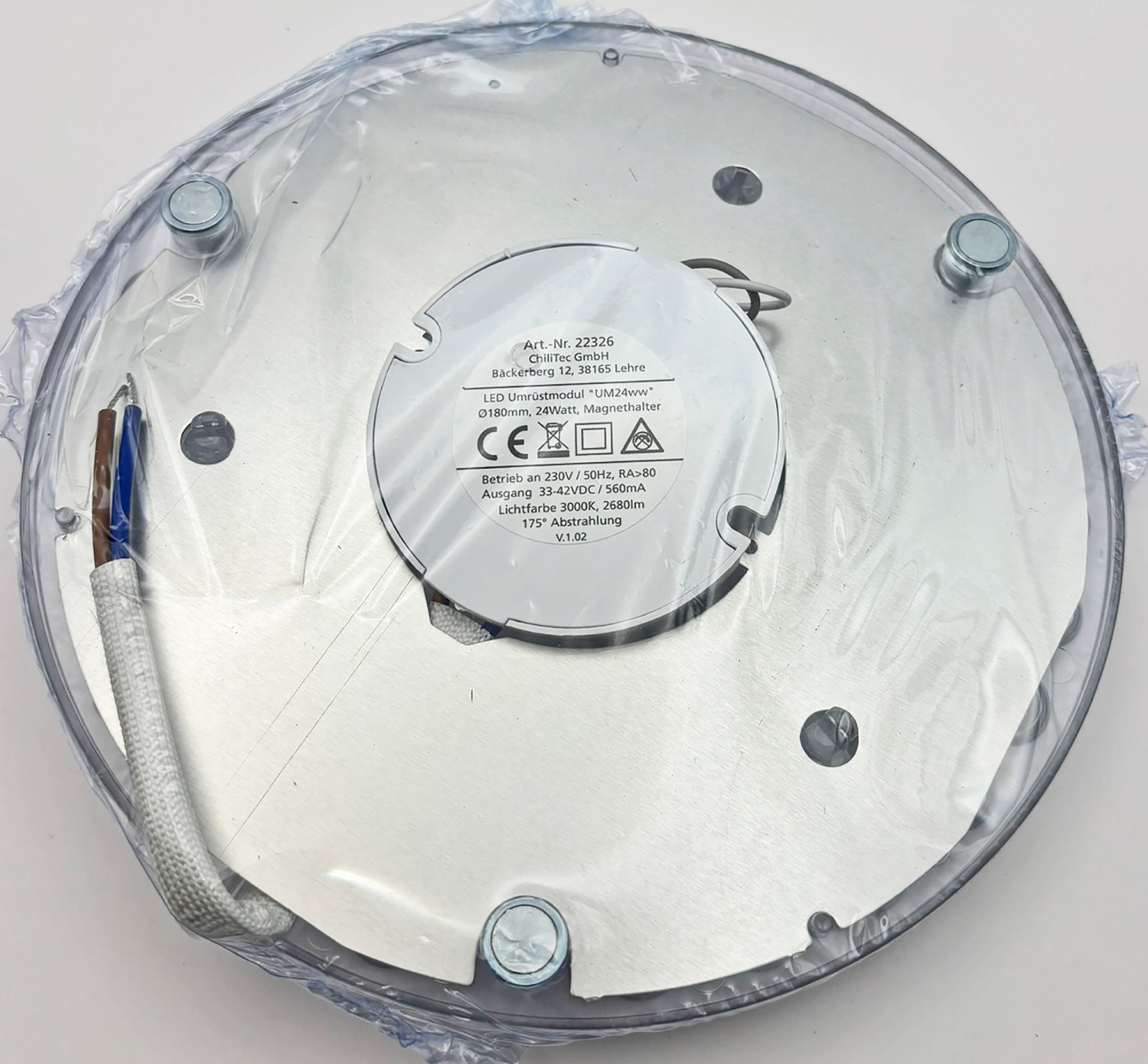 ChiliTec LED Modul "UM24ww" Ø180mm 24W 3000K 2680Lm Magnethalter 22326 für Leuchten Umrüstung