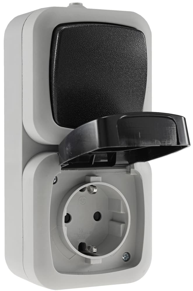 ChiliTec vertikale IP44 Kombi Steckdose + Schalter für Feuchtraum