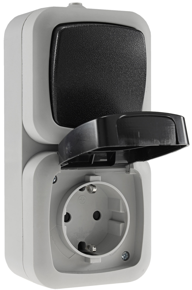 Feuchtraum Kombi Steckdose + Schalter IP44 grau vertikal ChiliTec 22413