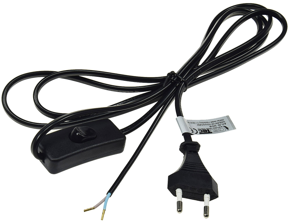 ChiliTec Netzkabel mit Schnurschalter blanke Enden 2m schwarz 22518