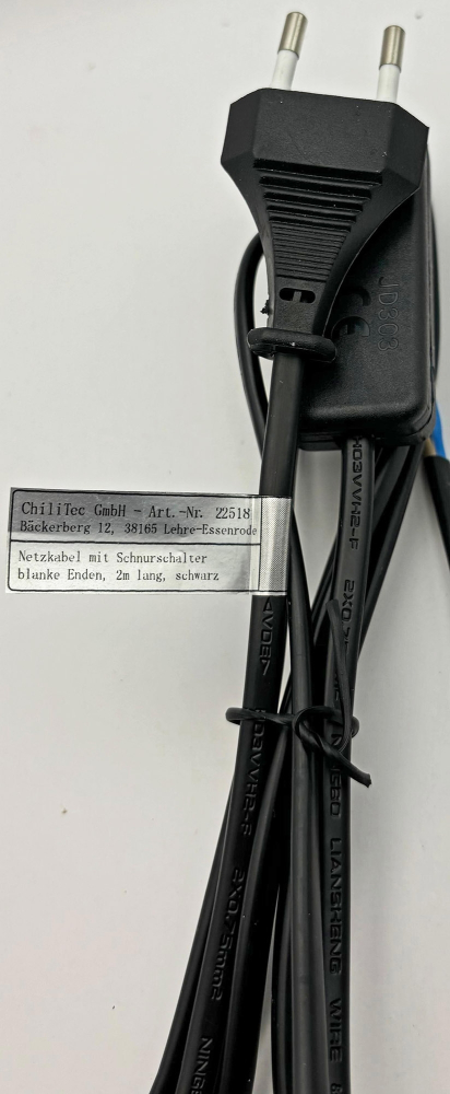 ChiliTec Netzkabel mit Schnurschalter blanke Enden 2m schwarz 22518