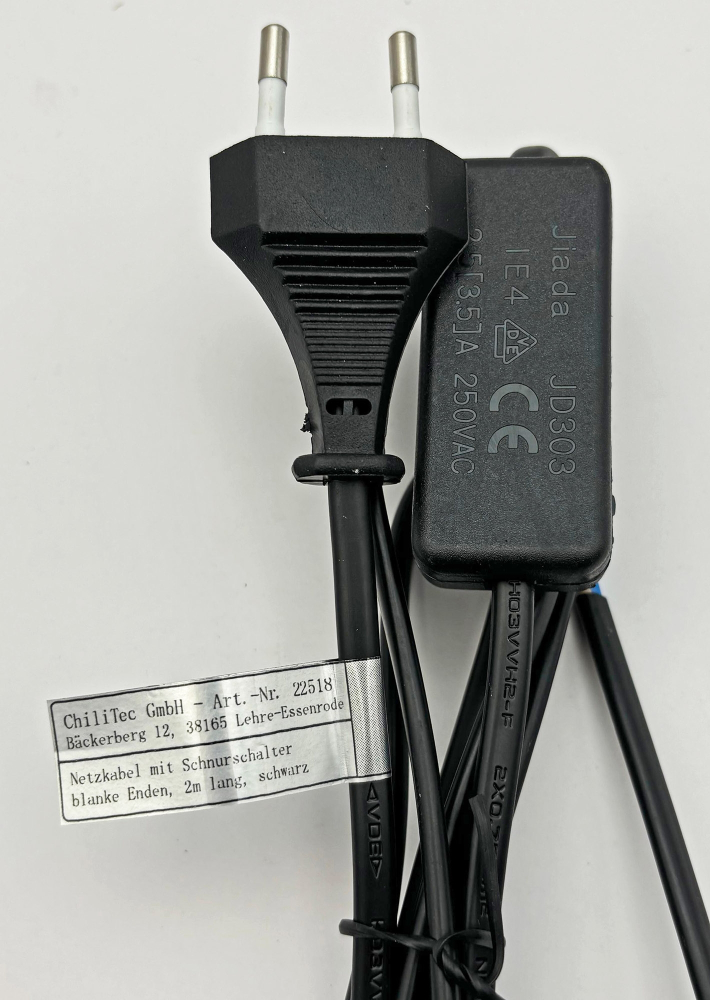 ChiliTec Netzkabel mit Schnurschalter blanke Enden 2m schwarz 22518