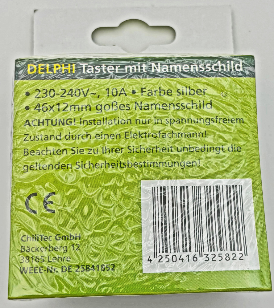 DELPHI Taster mit Namensschild 0-250AV/10A silber, inkl. Rahmen