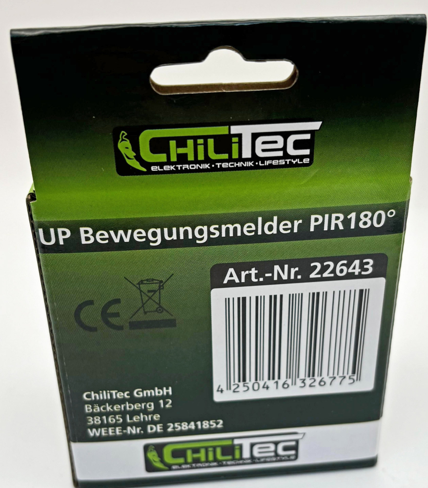Bewegungsmelder PIR UP 180° LED geeignet, 2-Draht Technik ChiliTec 22643