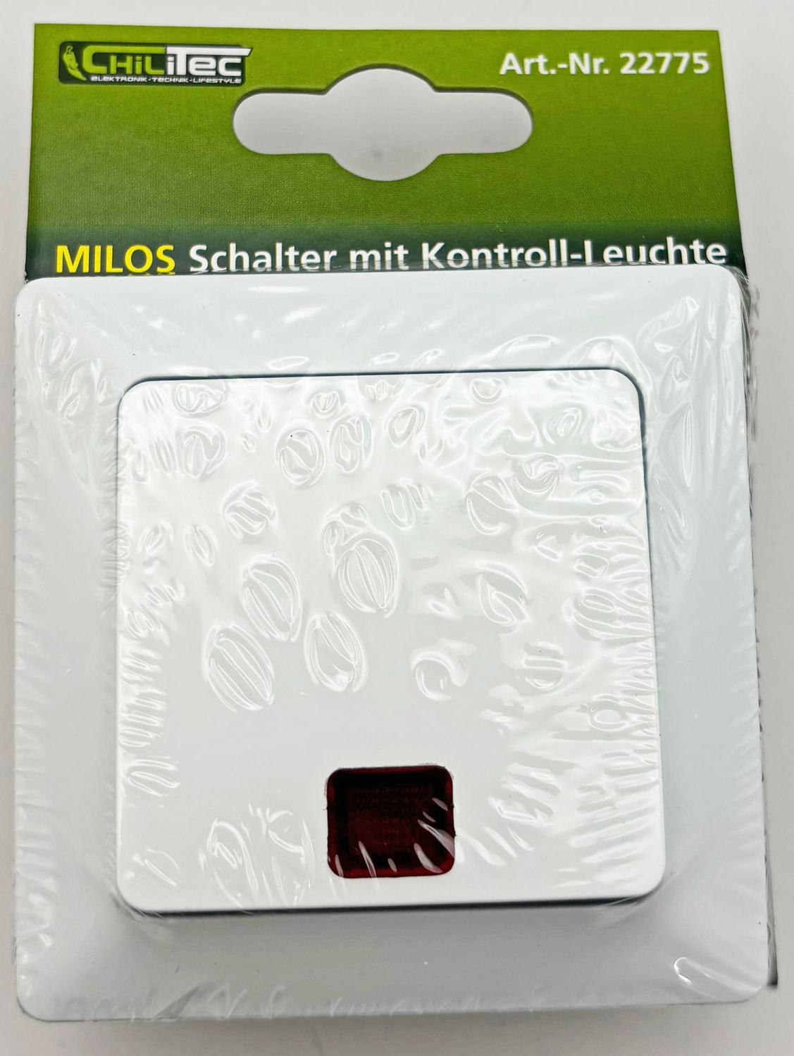 ChiliTec MILOS Kontroll-Schalter mit Lämpchen weiss matt, incl. Rahmen, Schraubanschluss, 22775