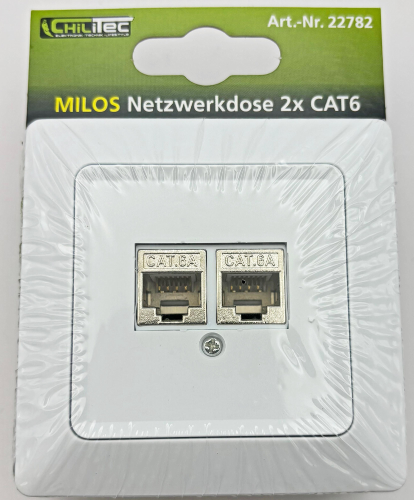 MILOS Netzwerk-Dose 2x CAT6 Matt Weiß 22782, Einsatz + Rahmen