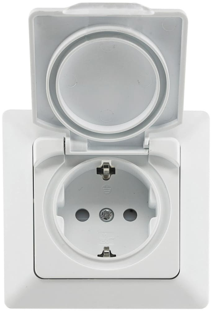 MILOS Steckdose Matt Weiß mit Einstecksicherung, IP44 und Deckel 22785