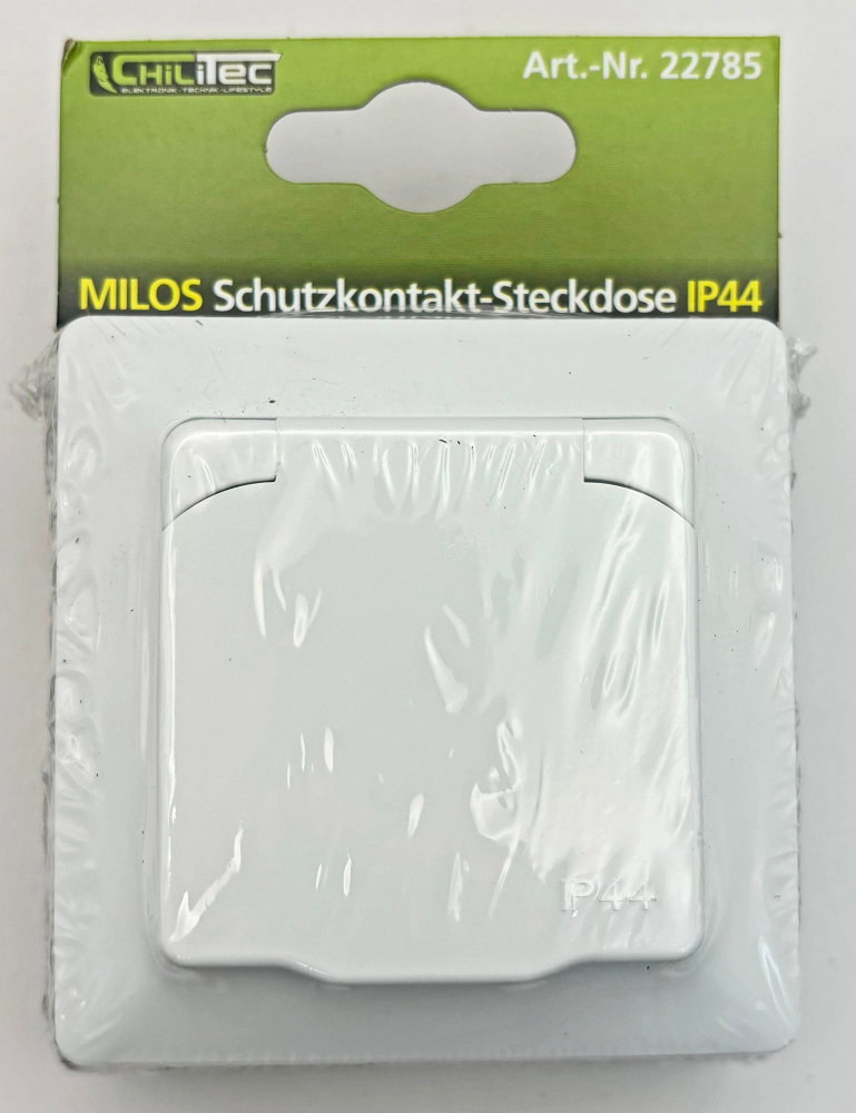 MILOS Steckdose Matt Weiß mit Einstecksicherung, IP44 und Deckel 22785
