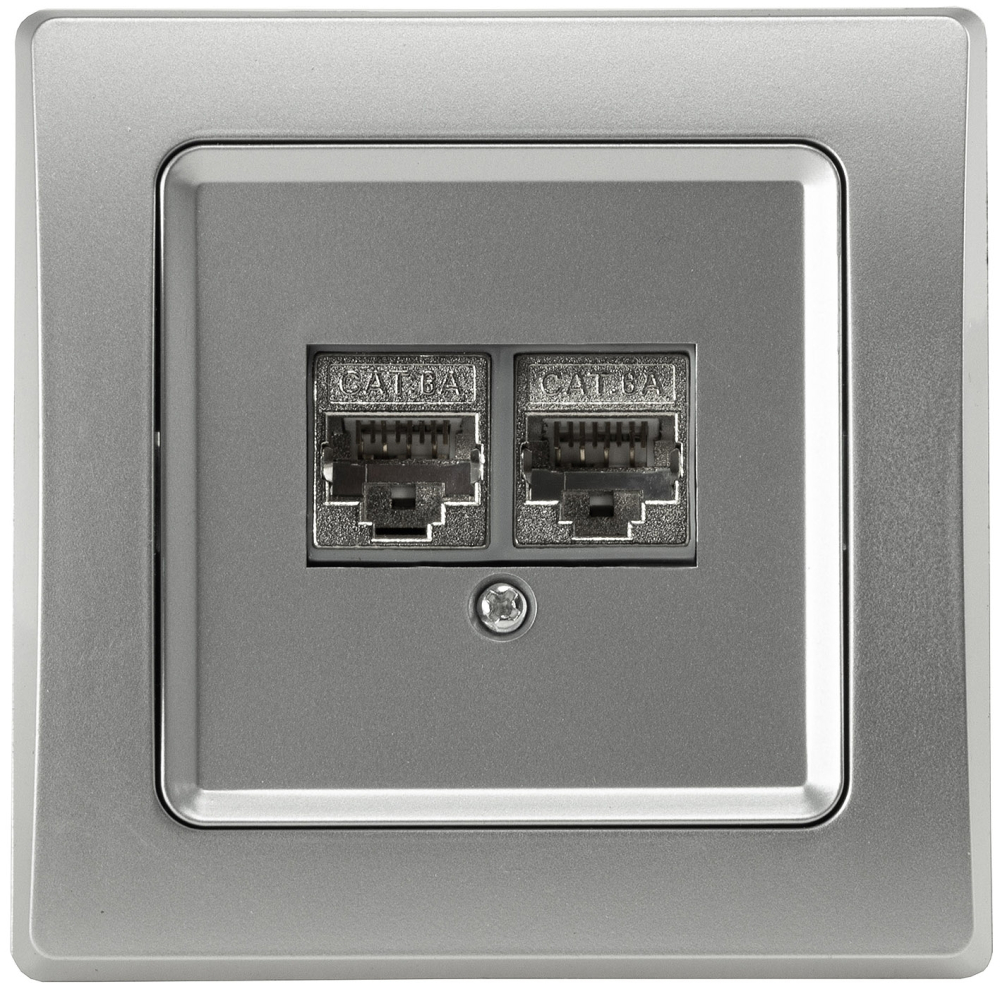 DELPHI Netzwerk-Dose 2x CAT6 inkl. Rahmen UP silber 22791