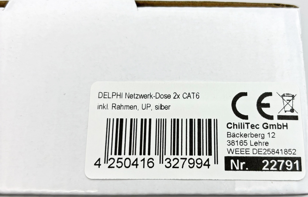 DELPHI Netzwerk-Dose 2x CAT6 inkl. Rahmen UP silber 22791