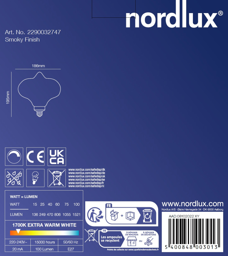 LED Leuchtmittel Deco E27 G186 Lantern Dim 1700K 100Lm dimmbar Nordlux 2290032747