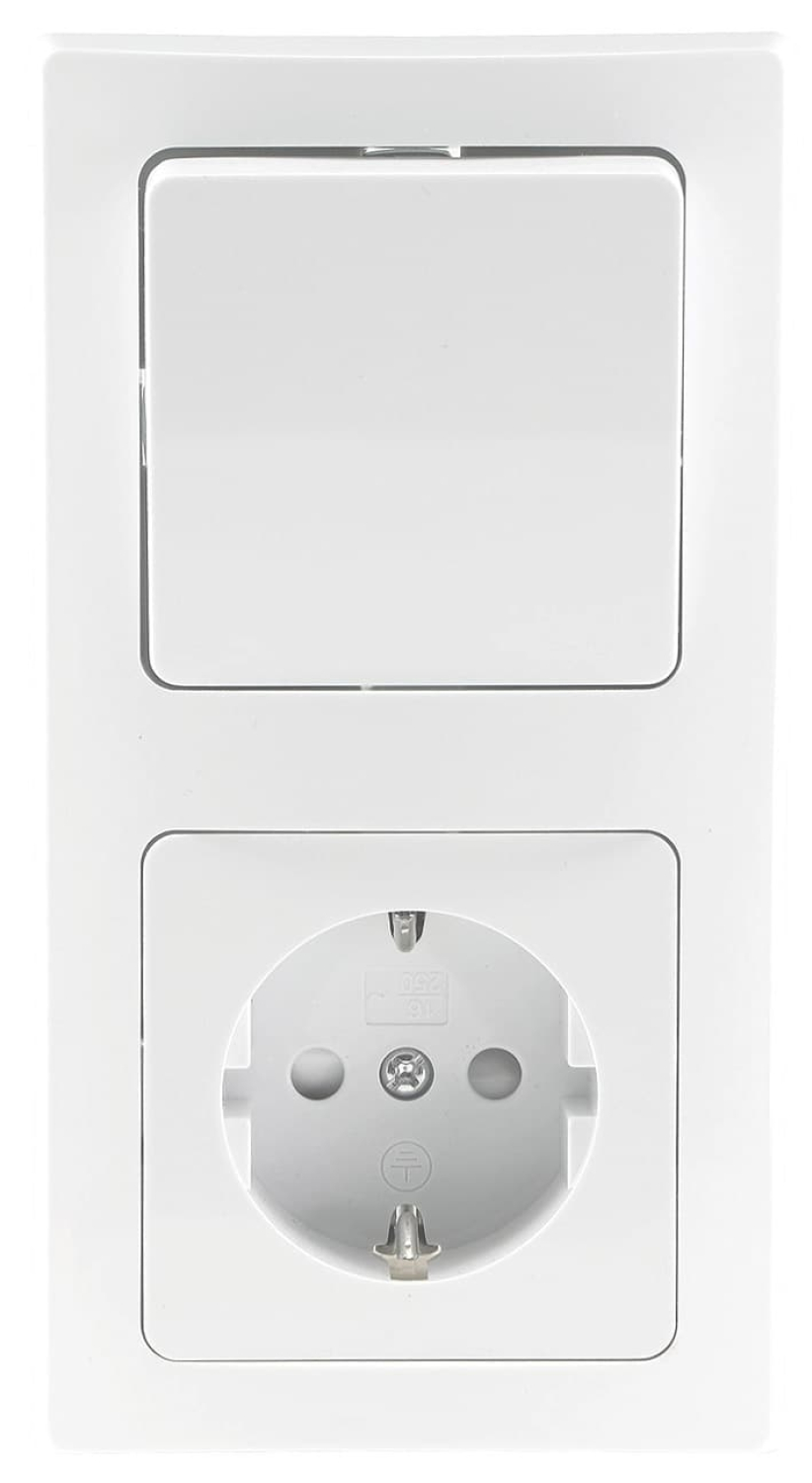 DELPHI Set Steckdose + Schalter + 2-fach Rahmen UP weiß Klemmanschluss 22928