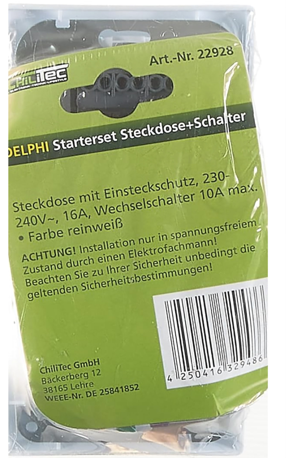 DELPHI Set Steckdose + Schalter + 2-fach Rahmen UP weiß Klemmanschluss 22928