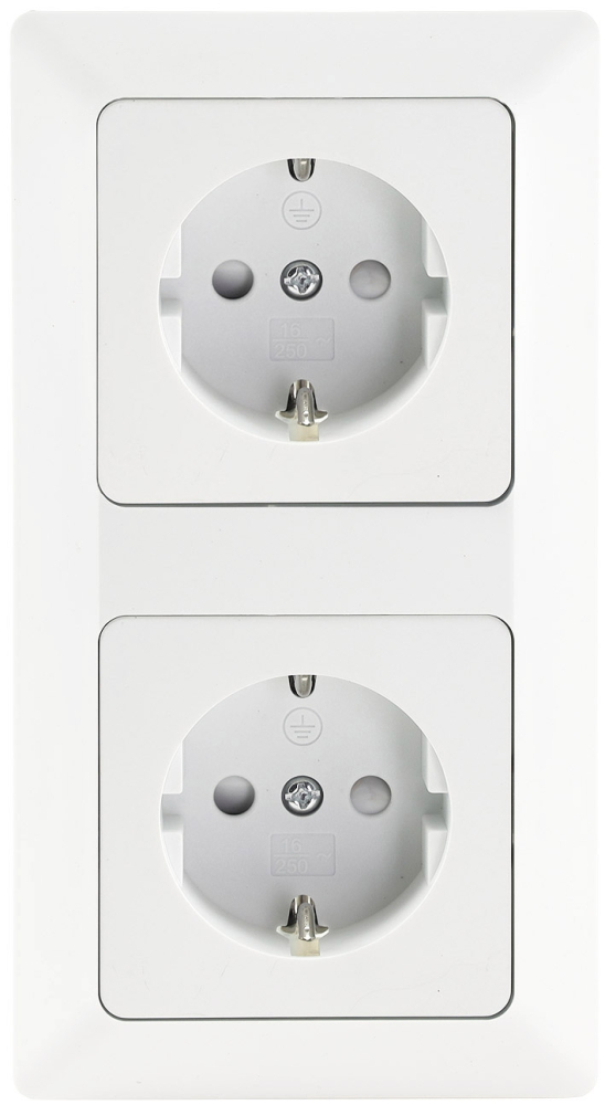 MILOS Set 2 Steckdosen + 2-fach Rahmen Matt Weiß mit erhöhtem Berührungsschutz, Klemm 22930