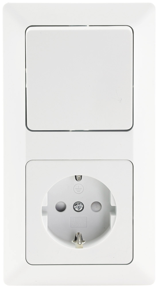 MILOS Set Steckdose + Schalter + 2-fach Rahmen Matt Weiß mit erhöhtem Berührungsschutz, Klemm 22931