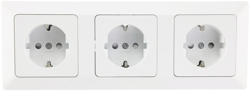 MILOS Set 3 Steckdosen + 3-fach Rahmen Matt Weiß mit erhöhtem Berührungsschutz, Klemm 22932